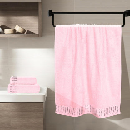 MALLONI HOME Ultra Soft 3 Pack Cotton Towel Set, Contains a Bath Towels 28x55 inch, a Hand Towels 16x24 inch & a Wash Coths 12x12 inch, Ideal Everyday use, Compact & Lightweight - Pink