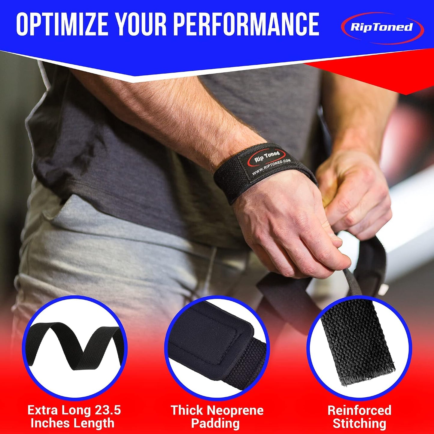 Rip Toned Performance Wrist Straps for Weightlifting – 23" Padded Lifting Straps for Men & Women – Cotton Gym Straps for Deadlifts, Strength Training, Bodybuilding & Powerlifting