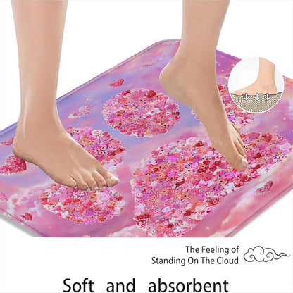 Romantic Floral Quick Dry Bath Mat, Artistic Peach Flower Paw Print Absorbent Non Slip Shower Mat, Spring Decorative Washable Bath Rugs for Bathroom Toilet Restroom 16x24 Inch