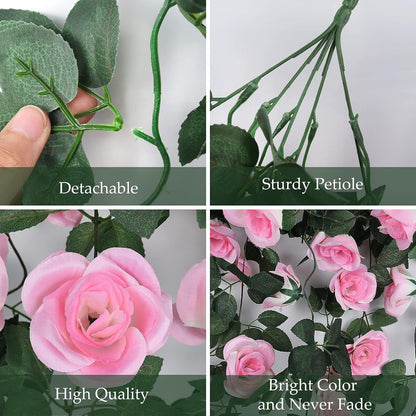 RECUTMS Fake Hanging Flowers, 2 PCS Pink Rose Artificial Flower Vines, 3.3Ft Blush Pink Roses for Wall Decor, Wedding, Home, Bridal Shower, Valentines, Easter, Friendship Day Party Decoration (Pink)