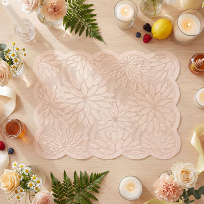 Artoid Mode Pink Dahlia Lace Placemats Set of 4, 12x18 Inch Table Mats for Wedding Anniversary Party Dining Table Decoration