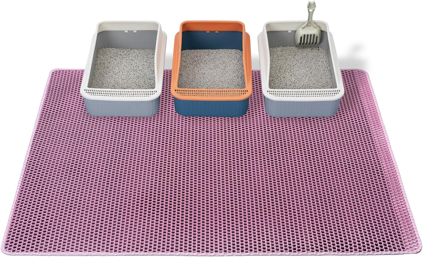 Cat Litter Box Mat-Super Large 47''x36'' Litter Trapping Mat for Cat-XXL Litterbox Matt for Floor-2 Layer Catcher Rug for Pet kitty Litterbox-Waterproof Urine Proof,Non-Slip,Pink
