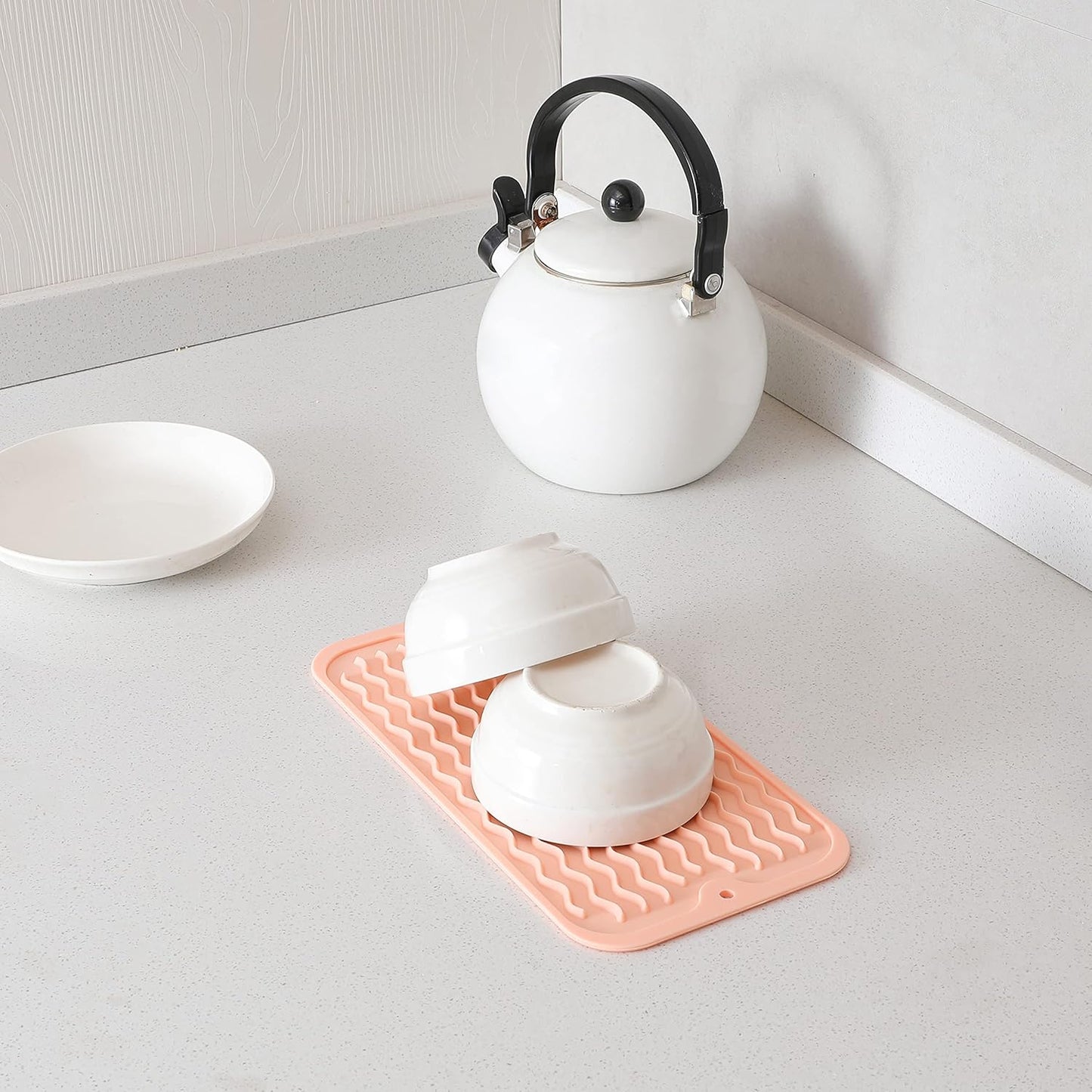 MicoYang Silicone Dish Drying Mat for Multiple Usage,Easy clean,Eco-friendly,Heat-resistant Silicone Mat for Kitchen Counter or Sink,Refrigerator or Drawer Liner Pink S 12 inches x 6 inches