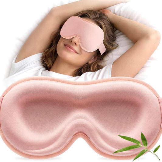 YFONG Sleep Mask for Lash Extensions, Bamboo Viscose & 100% Blackout Eye Mask for Sleeping Women Men, Soft 3D Contoured Zero Eye Pressure Blindfold for Travel, Breathable & Adjustable Eye Cover, Pink