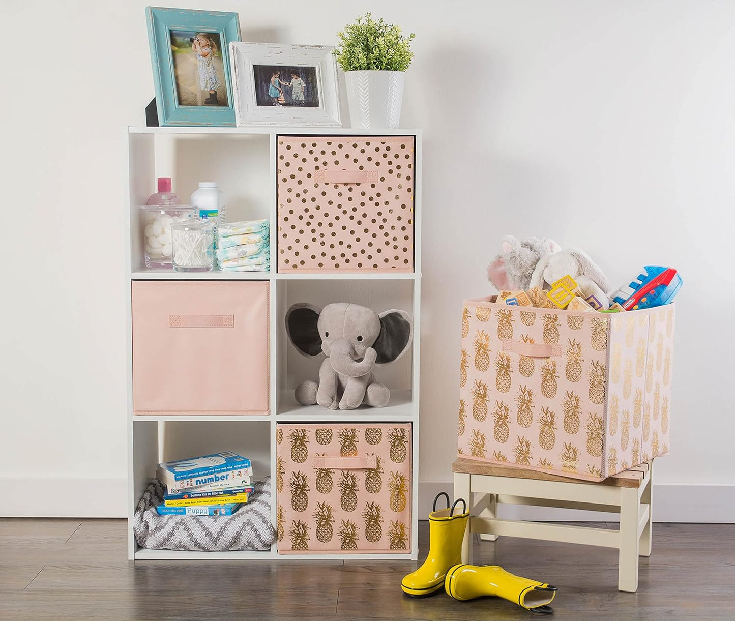 DII Non Woven Polyester Storage Bin, Polka Dot, Pink & Gold, Small Set of 2