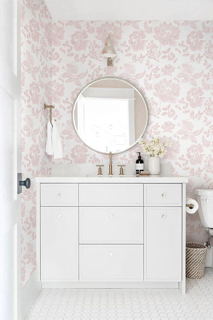 Safiyya Floral Peel and Stick Wallpaper Pink and White Contact Paper Modern Wall Paper Self Adhesive Farmhouse Removable Wallpaper for Bedroom Bathroom Vinyl Roll 17.3"x 78.7"