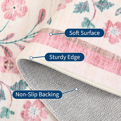 GarveeHome 10x14 Area Rugs for Living Room Machine Washable Floral Rugs Soft Stain Resistant Non-Slip Backing Low Pile Floor Carpet for Bedroom Girls Room Farmhouse Pink