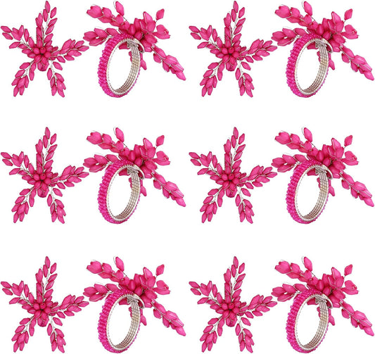 ITOS365 Napkin Rings Set of 12 for Dining Table Decoration Parties Everyday Metal Napkin Holder Leaf Pink (Pack of 12)