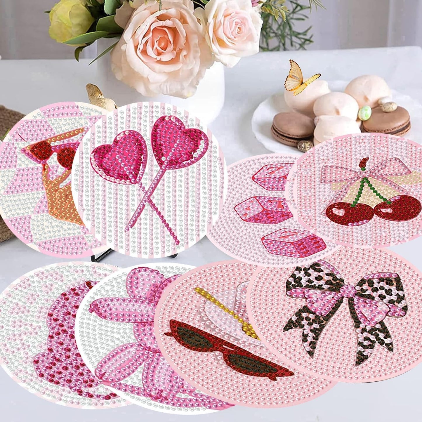 Diamond Art Coasters Kit for Adults, Pink Disco Diamond Painting Coasters | Pink Disco Diamond Art Coasters With Holder Cork Pads DIY Diamond Art Non Slip Coaster Crafts Kits for Adults Beginners Gift