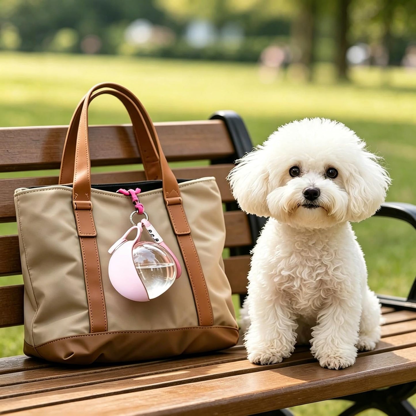 Portable Dog Water Bottle with Bowl, 10 Oz 2 in 1 Integrated Pet Water Bottle for Dogs Drinking, Leakproof Transparent Travel Water Bottle for Dogs On Walks, Hiking, Traveling (Pink Clearly)