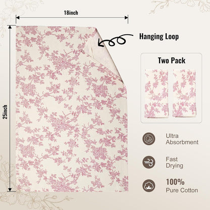 Multi-Purpose French Pastoral Tea Towels Set of 2, Dusty Pink | 100% Organic Cotton Flour Sack Kitchen Towels, 18x25in Absorbent Dish Cloths, Farmhouse Napkins, Decorative Hand Towels Set