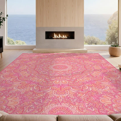Design&I 4'x6' Easy Clean Abstract Abstract Accent Rug, Coral for Playroom, Bedroom, Reading Nook, Sleek Flatweave Pet Friendly & Non-Slip Built-in Grip Floor Covering | 2163978