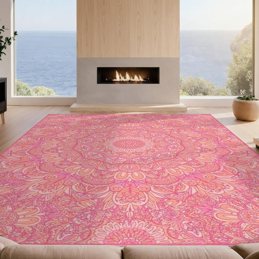 Design&I 4'x6' Easy Clean Abstract Abstract Accent Rug, Coral for Playroom, Bedroom, Reading Nook, Sleek Flatweave Pet Friendly & Non-Slip Built-in Grip Floor Covering | 2163978