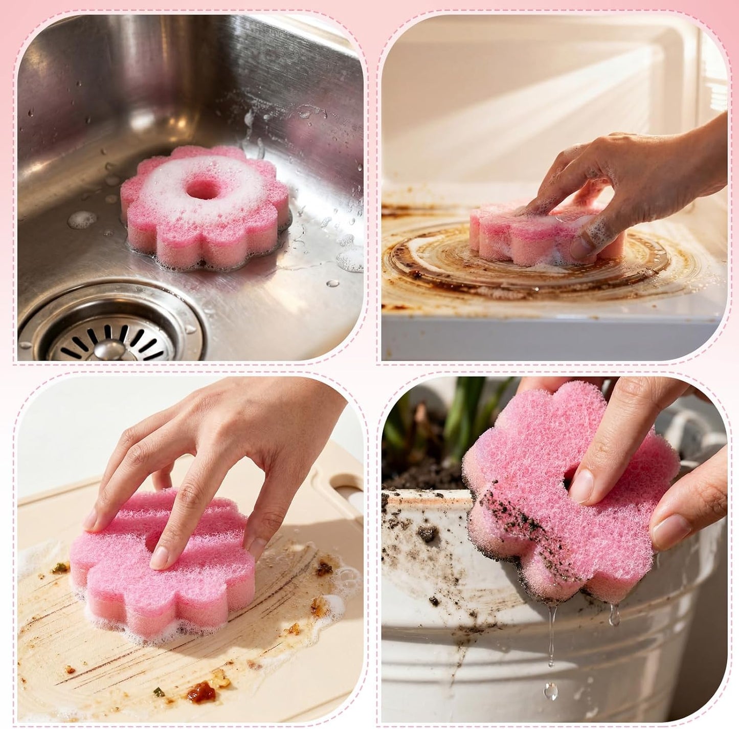 SiliFine 12 Pack Spring Flower Kitchen Sponges Bulk 3.15 x 4.7 Inch Scrub Sponge Dual Sided Scrubber Sponge Holiday Cleaning Sponges Dish for Dishwashing Kitchen Accessories Home Gift Decor