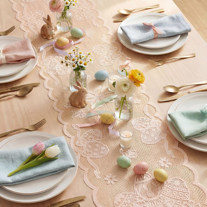 Artoid Mode Pink Lace Jacquard Egg Bowknot Easter Table Runner, Seasonal Kitchen Dining Table Decoration for Home Party Decor 13x72 Inch