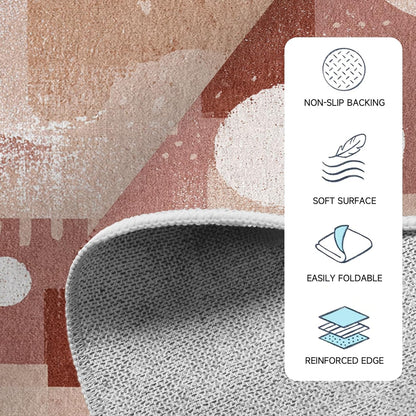 Boho Geometric 5x7 Area Rugs for Living Room, Washable Pink Abstract Geometry Large Rug, Modern Minimalism Pattern Carpet Soft Low Pile Non Slip for Bedroom Home Decor SBY360rs