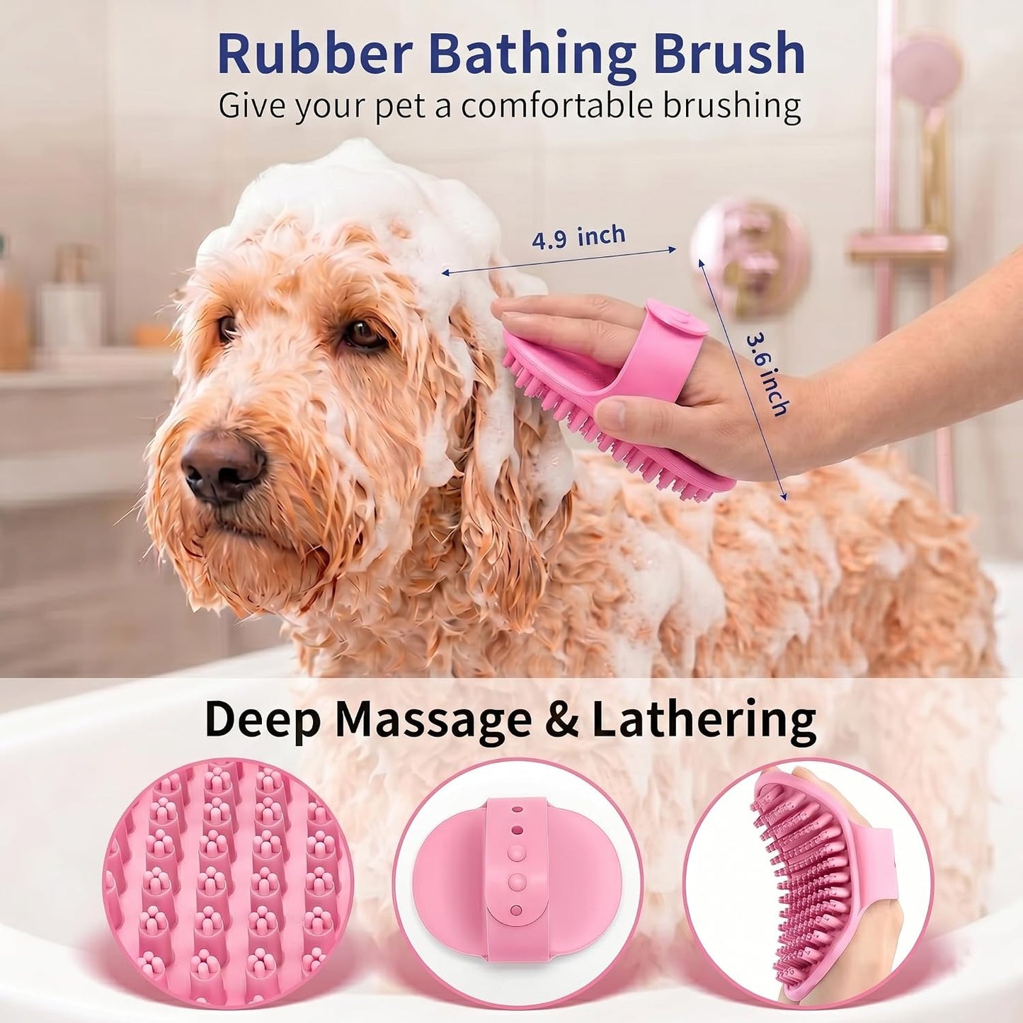 5PCS Dog Brush Grooming Kit with Self Cleaning Slicker Brush, Pink, | Deshedding Brush Kit for Dogs & Cats, Ideal for Short Long Hair, Daily Detangling & Home Bath Massage (5-in-1 Set)