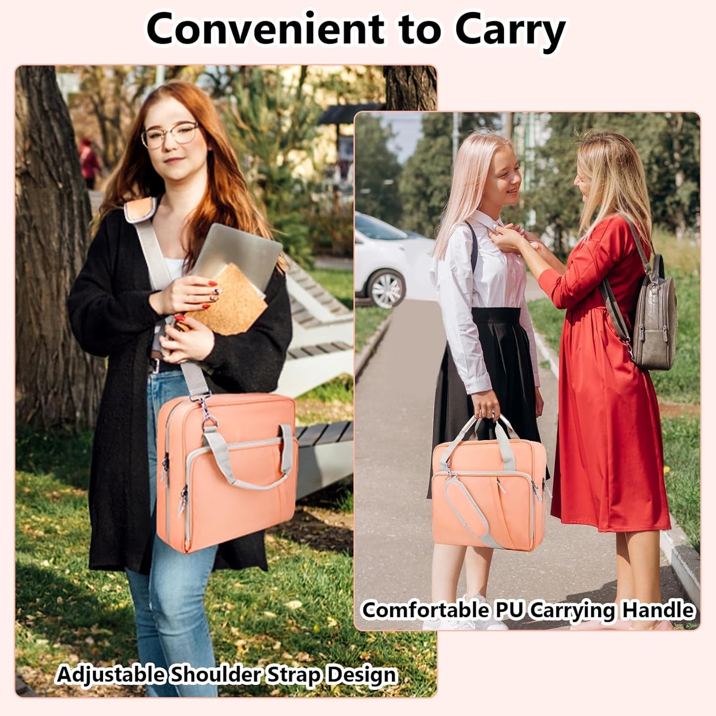 SIYNPAV 3 Ring Zipper Binder Bag 2 Inch with Shoulder Strap, Waterproof Nylon Binder with Zipper for 500 Sheet Capacity, Multi-Pocket Portfolio Organizer Case for 13 Inch Laptop Middle School (Peach)