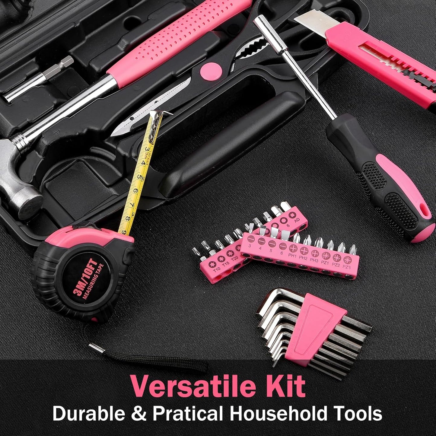 40PCS Tool Set , Small Tool Kit, General Household Tool Box for Home Repair, Ideal Gift Choice (Pink)