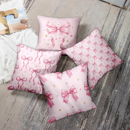 Throw Pillow Covers 18x18 Set of 4, Pink Bow Decorative Pillow Cases, Girly Coquette Cushion Covers for Couch Bed Sofa Living Room Home Decor