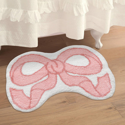 Coquette Bow Rug Pink Bath Mat Bathroom Rugs, Non Slip Cute Bath Rugs Microfiber Plush Bow Decor, Small Preppy Room Decor Washable Absorbent Girl’s Bedside Rug for Bathtub Sink 26"x18"