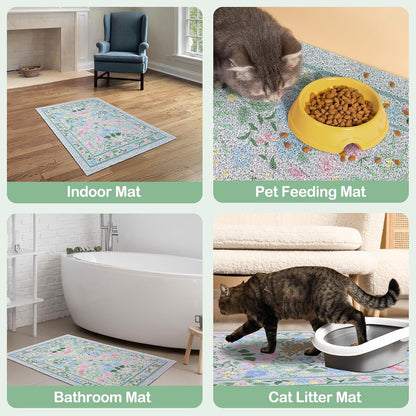 Glittme Cat Litter Mat with Non-Slip Bottom Litter Box Mat 33"X22" Litter Trapping Mat Easy to Clean Washable Cat Food Mat for Kitty,L