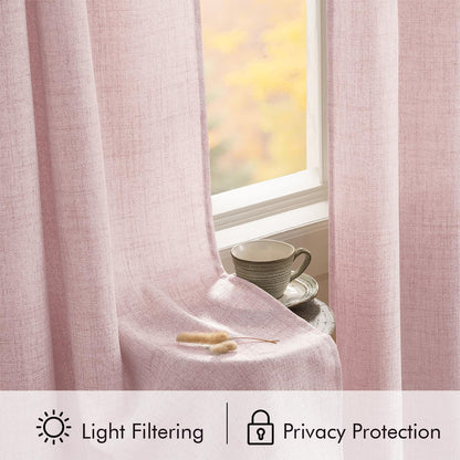 MIULEE Faux Linen Curtains 84 Inch Length 2 Panels Natural Light Pink Semi Sheer Curtain with Back Tab Rod Pocket, Light Filtering Window Privacy Burlap Drapes for Living Room Bedroom 42W x 84L