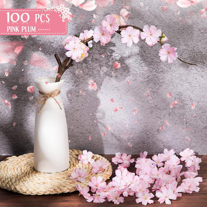 WILLBOND 100 Pieces Mini Faux Flower Heads Cherry Blossom Flowers for Crafts Artificial Silk Plum Blossom Heads for Graduation Cap Home Room Wedding Party Marriage Car Hats, 1.8 Inch (Pink)