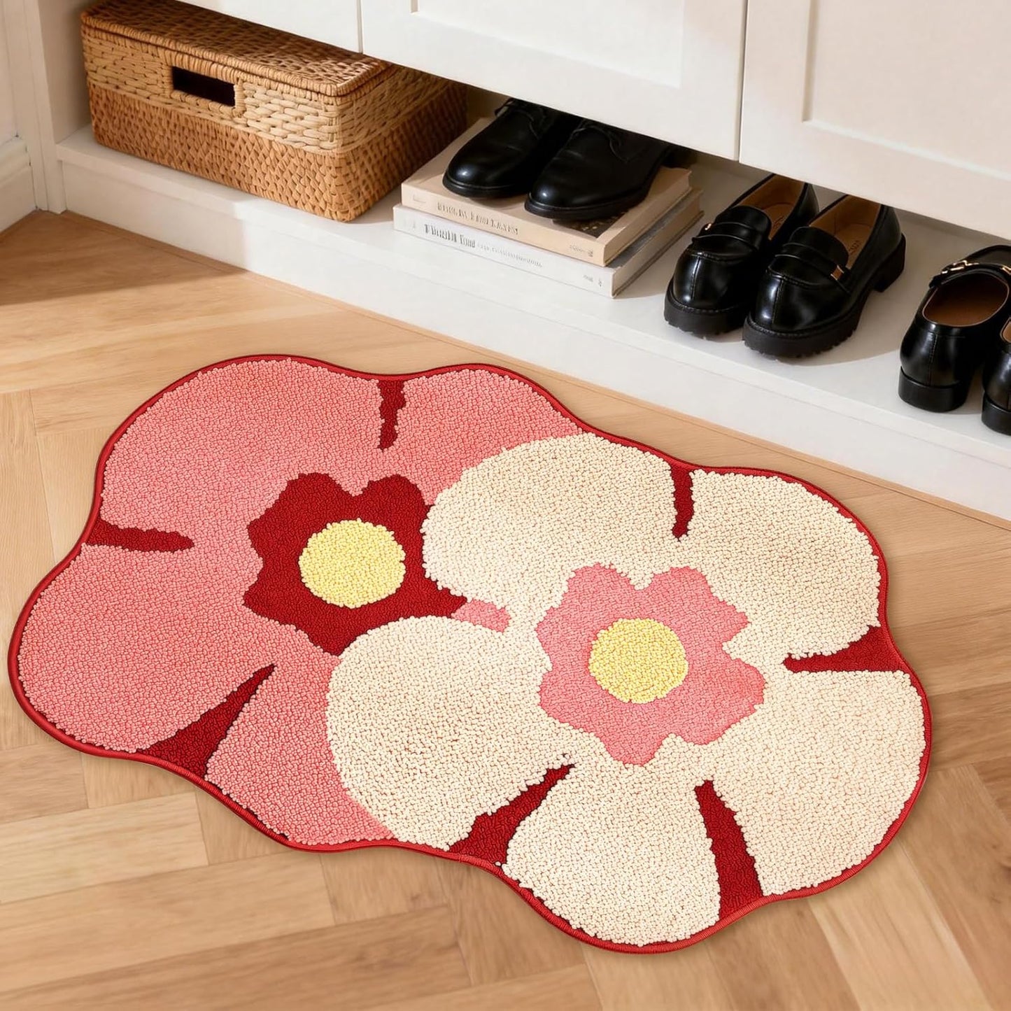 Larponder Flower Bath Mat,Funny Bathroom Rug,Non Slip Washable Rugs,Fluffy Soft Absorbent Applicable for Bathroom Floor Bathtub Summer Spring Home Decor Sink 18" x 28"