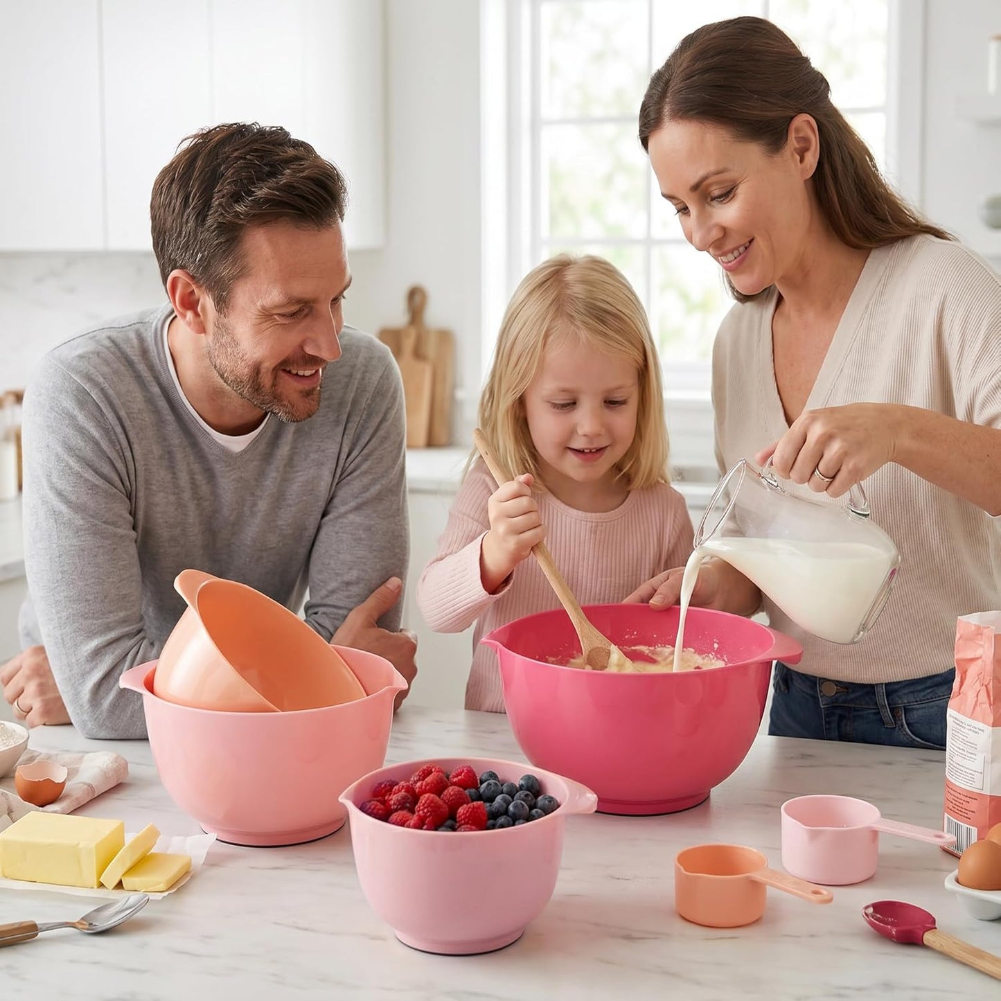 BoxedHome Classic Mixing Bowl Set, BPA Free Plastic, Microwave and Dishwasher Safe (Set of 4, Pink), 4.5 quarts