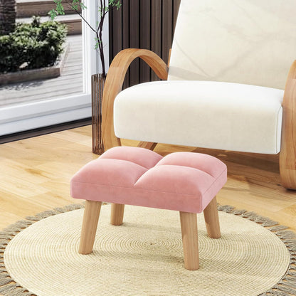 YMYNY Footstool, Small Ottoman Chair with Wooden Legs, Modern Padded Sofa Seat Foot Rest, Sofa Footrest for Living Room Entryway 15.74" D×11.81" W×10.62" H Pink UHBD032P