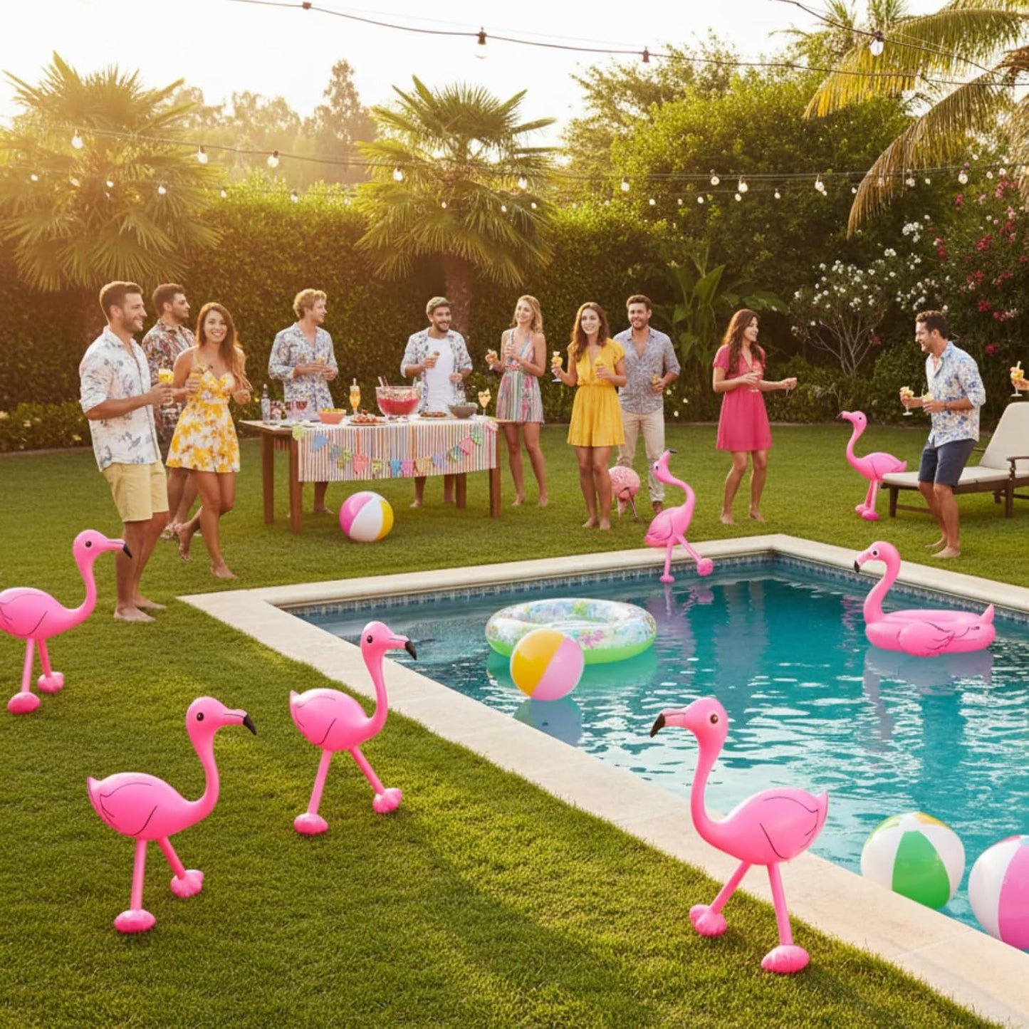 Yaomiao 6 Pieces Flamingo Pool Party Decorations, 22'' Inflatable Pink Flamingos Props Toys for Tropical Hawaiian Luau Birthday, Bachelorette Summer Beach Pool Decor, Yard Lawn Party Supplies