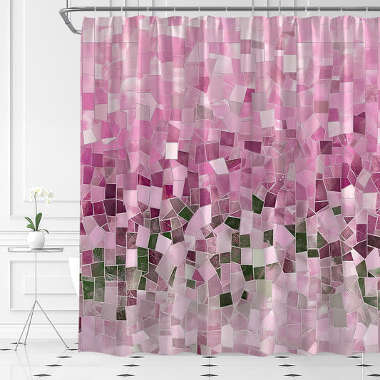 AMFD Modern Geometric Shower Curtain Pink Abstract Stained Glass Art Bathroom Curtains Decor Fabric Set Include Hooks,(70" WX70 H)