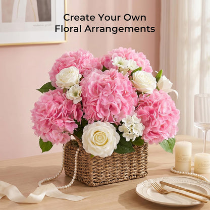 Auihiay 5PCS Pink Hydrangea Artificial Flowers, Real Touch Faux Hydrangea Flowers, Realistic Hydrangeas for Home Decor Party Floral Arrangements Wedding Bouquets Centerpieces (Pink)