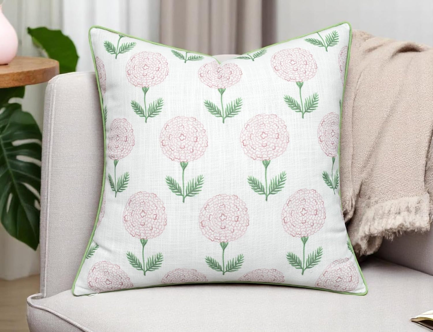Blush Pink Botanical Print Throw Pillow Cover - 20x20 Inch Cotton Blend - Konkan Floral