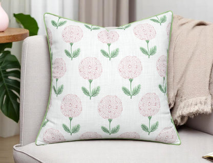 Blush Pink Botanical Print Throw Pillow Cover - 20x20 Inch Cotton Blend - Konkan Floral