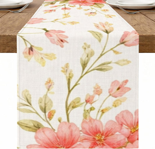 Floral Table Runner, Vintage Peach Flower Botanical Spring Kitchen Dining Decor for Home Family Gatherings Party Supplies 13x72 Inch