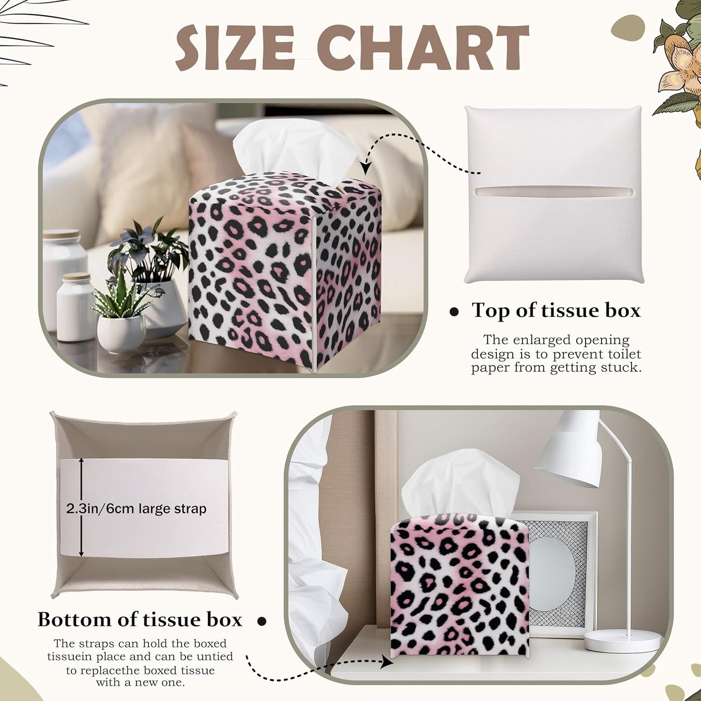 Pink Cheetah Decorative Square Leather Tissue Box Cover - Cute Tissue Holder Gifts for Women Family and Friends Funny Unique for Home Decor Decorative for Kids Room Kitchen Bathroom Office - A29