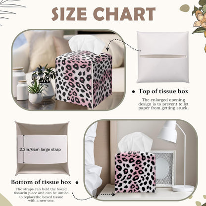 Pink Cheetah Decorative Square Leather Tissue Box Cover - Cute Tissue Holder Gifts for Women Family and Friends Funny Unique for Home Decor Decorative for Kids Room Kitchen Bathroom Office - A29