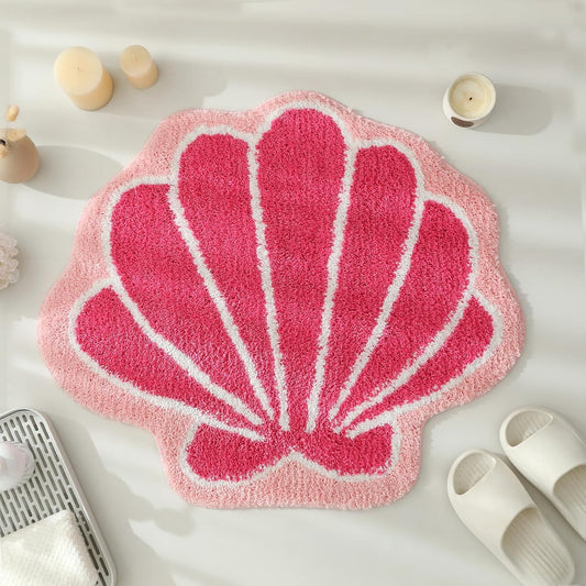 YRXRUS Seashells Bathroom Rug, Pink Bathroom Rugs, Ocean Decor Shell Bath Mat Gifts, Cute Seashell Shaped Bath Rugs for Sea Room Decor, Machine Washable & Non-Slip Bath Mat, 22x26 Inch
