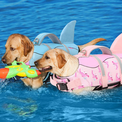 AOFITEE Dog Life Jacket, Dog Life Vest for Swimming, High Flotation Large Dogs Swim Vest with Rescue Handle and Reflective Stripe, Dogs Lifesaver Swimsuit for Boating Summer Pool Beach, Pink Whale XL