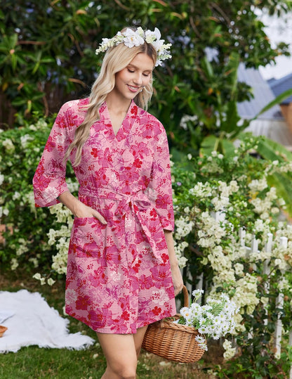 Ekouaer Robes for Women Lightweight Waffle Bath Robe Soft Floral Ladies Sleepwear Loungewear S-XXL