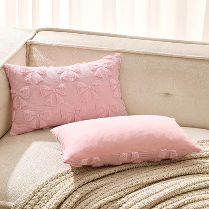 MIULEE Pink Bow Pillow Covers Coquette Room Decor Aesthetic Set of 2 Spring Decorative Cute Girl Soft Plush Faux Pillowcase for Preppy Room Decor Bedroom Couch,12x20 Inch