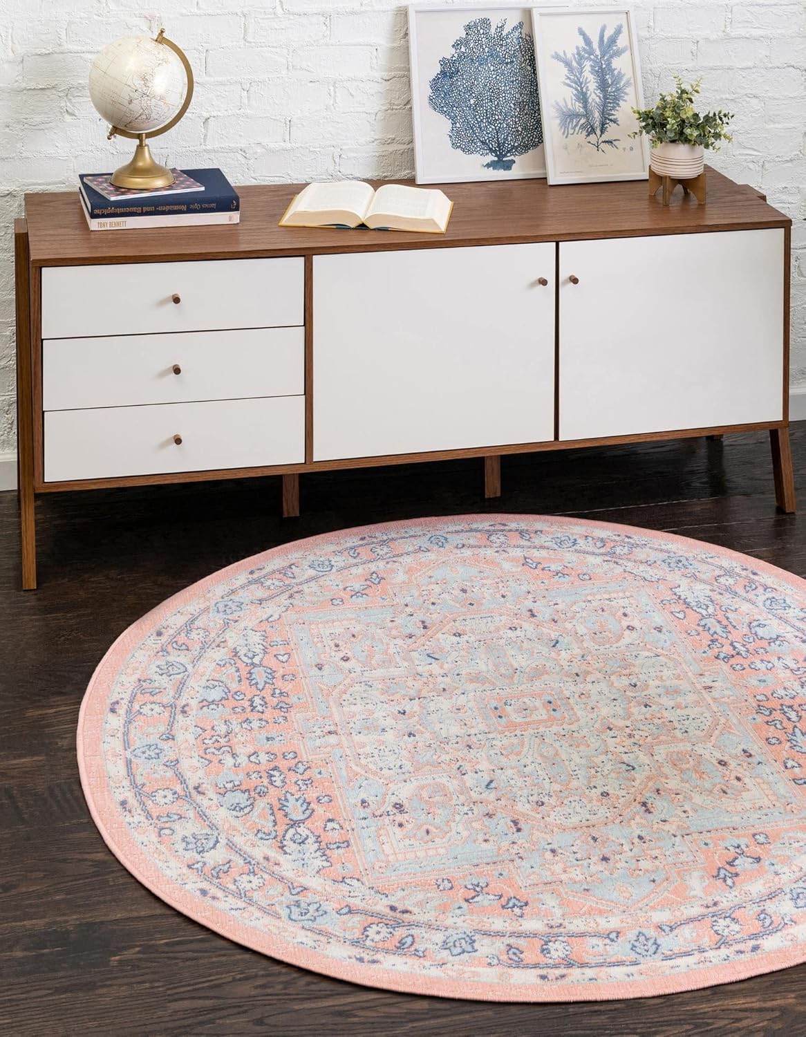 Unique Loom Whitney Collection Area Rug - Milano (3' 3" Round, Powder Pink/ Blue)