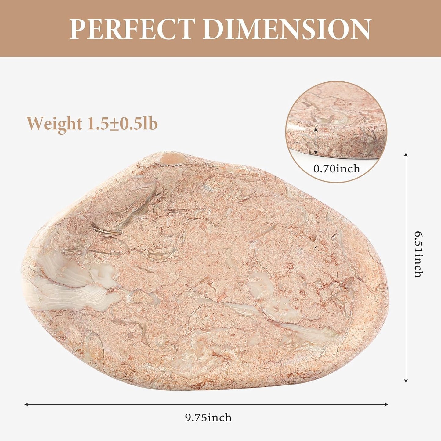 Koville Luxurious Natural Pink Marble Vanity Tray, Cloud Shape Serving Stone Key Tray for Home Decor, 10" x 7" Marble Storage Trays for Bathroom, Stone Plate Holder for Perfume, Candle and Jewelry