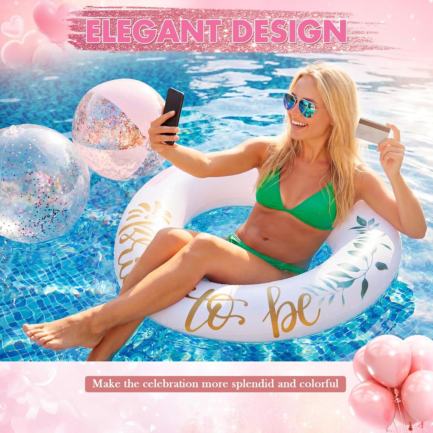 6 Pcs Bachelorette Pool Floats Set, 3 Team Bride Inflatable Heart Swim Rings 36" & 3 Beach Balls 16", Aesthetic Pink White Bachelorette Party Decorations, Bridal Shower Gifts, Photo Props