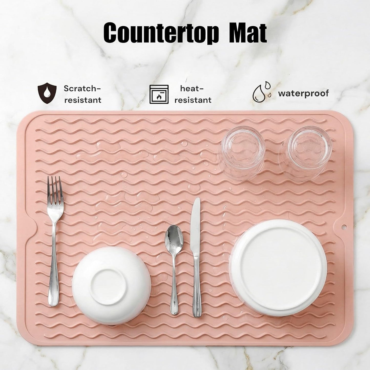 MicoYang Silicone Dish Drying Mat — Quick-Dry Ridges Counter & Sink Pad, Heat-Resistant Trivet to 450°F, Non-Slip & Dishwasher Safe, Roll-Up Storage, 18 Colors & 9 Sizes (Pink, 16"×12")