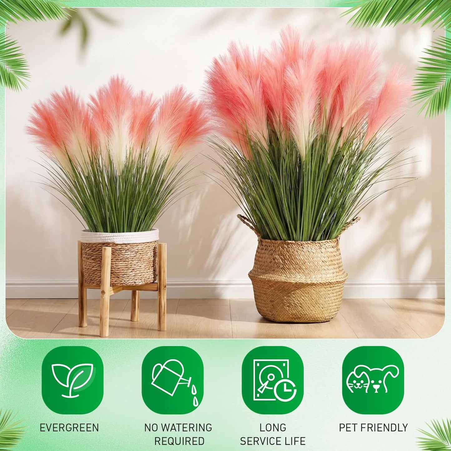 Jexine 15 Pcs Artificial Pampas Grass 31.5" Pink Gradient Faux Pampas Stems with 3 Plumes Each, Fake Plant for Wedding Arch, Aisle Decor, Bridal Shower, Floor Vase Boho Home Decor