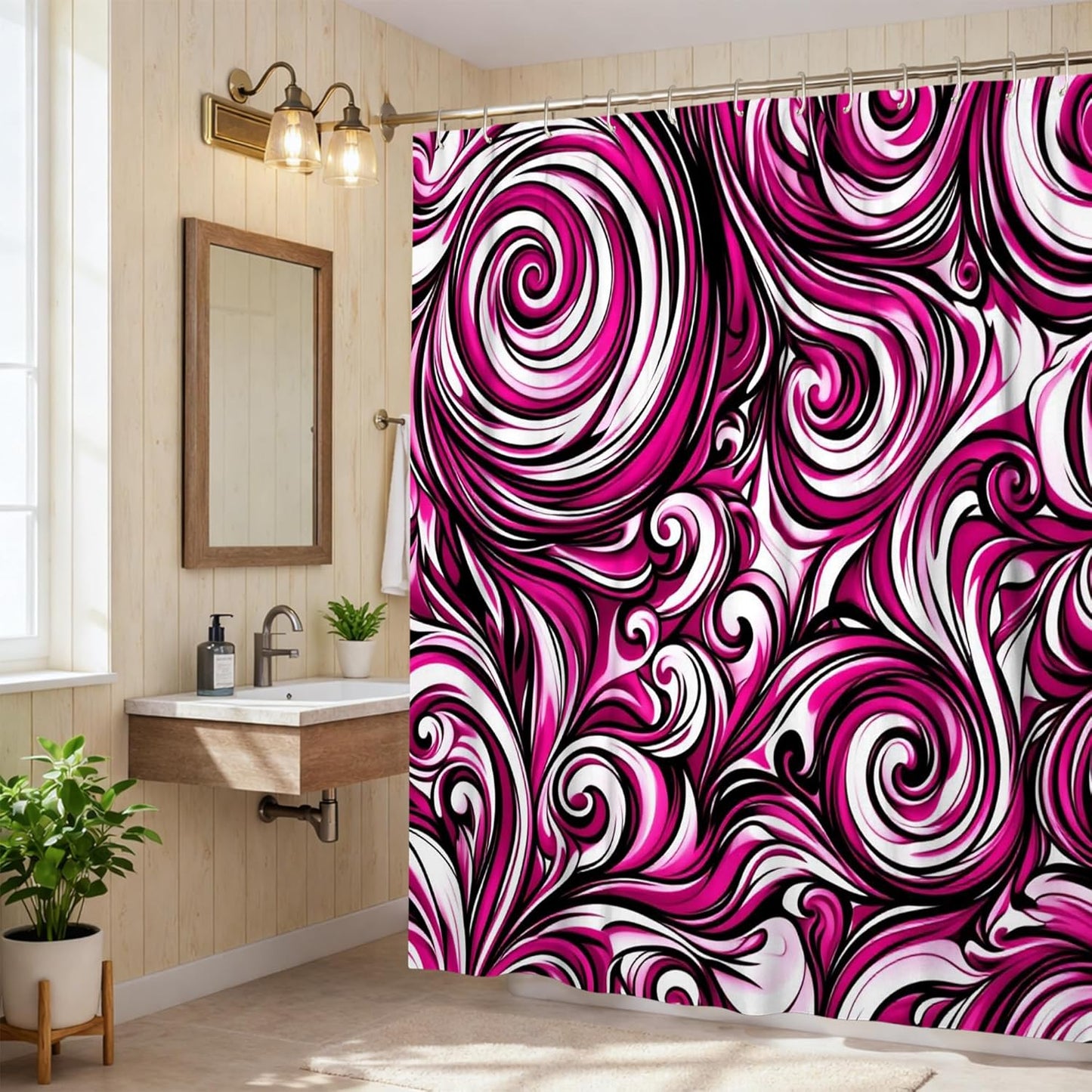 Swirls Shower Curtain, Abstract Modern Curves Lines None Peach Waterproof Fabric Design Print Bath Curtains Decor for Bathroom Guest Room 72x78 Inch