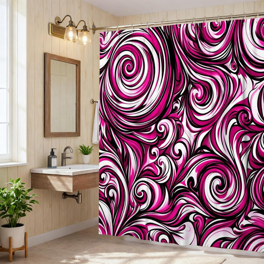 Swirls Shower Curtain, Abstract Modern Curves Lines None Peach Waterproof Fabric Design Print Bath Curtains Decor for Bathroom Guest Room 72x78 Inch